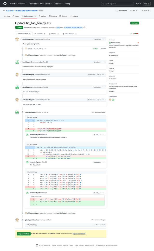 GitHub pull request on mobile