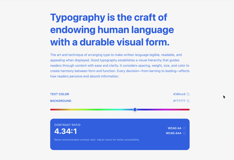 Contrast Ratio Checker — WCAG contrast tool